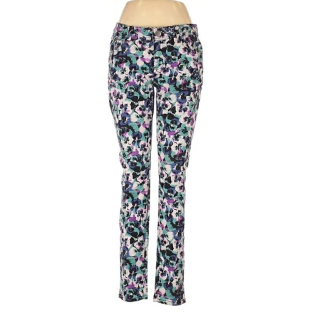 Elle Skinny Jeans 8 Regular Floral Printed Pansy Spring Vibrant Stretchy Boho